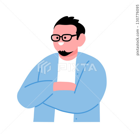 A pop and colorful illustration of a young person rejoicing with his arms crossed 130776095