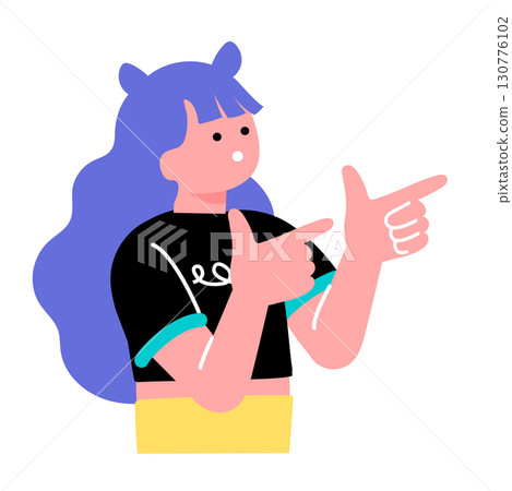 A pop and colorful illustration of a young person pointing 130776102