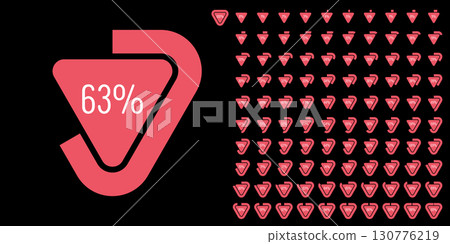 Set of triangle percentage diagrams meters from 0 to 100 ready-to-use for web design, user interface UI or infographic - indicator with red 130776219
