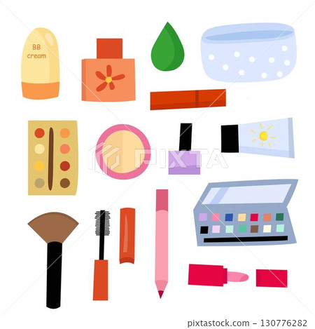 Flat vector illustration of various makeup products set 130776282