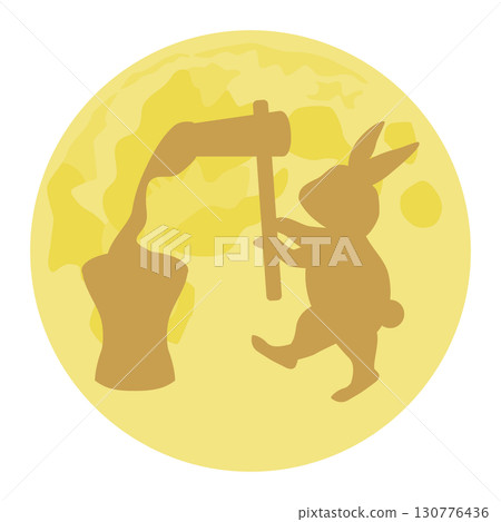 Silhouette of a rabbit pounding rice cakes and a full moon 130776436