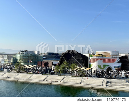 Osaka-Kansai Expo 2025: Overseas pavilions and visitors seen from the large roof ring 130776473