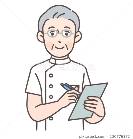 Senior male nurse writing a medical record 130776572