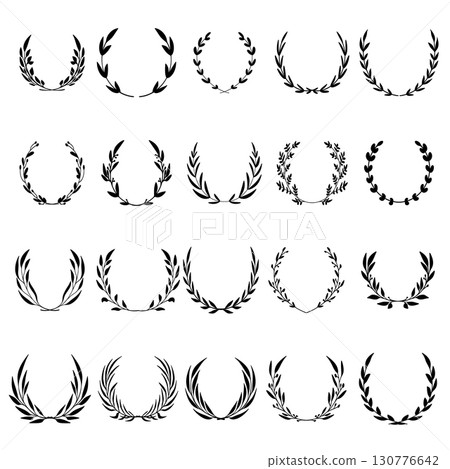 Set of hand drawn floral wreathes. Design element for decoration. Vector illustration 130776642