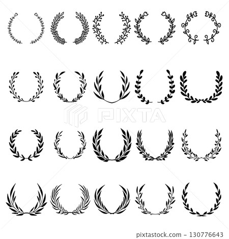 Set of hand drawn floral wreathes. Design element for decoration. Vector illustration 130776643