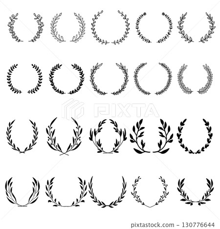 Set of hand drawn floral wreathes. Design element for decoration. Vector illustration Set of hand drawn floral wreathes. Design element for decoration. Vector illustration 130776644