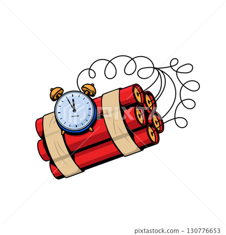 Dynamite bomb with timer. Dynamite stick. Retro pop art style. Cartoon comic vector illustration 130776653