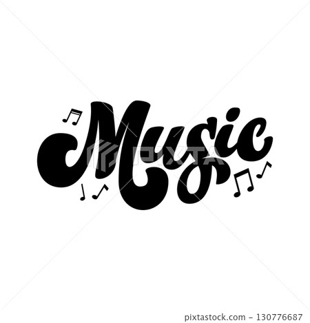 Music. Lettering phrase isolated on white background. Vector illustration 130776687
