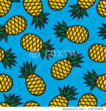 Seamless pattern with hand drawn pineapples. Vector illustration 130776690