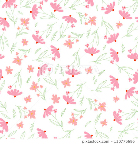 Seamless pattern with hand drawn flowers. Vector illustration 130776696