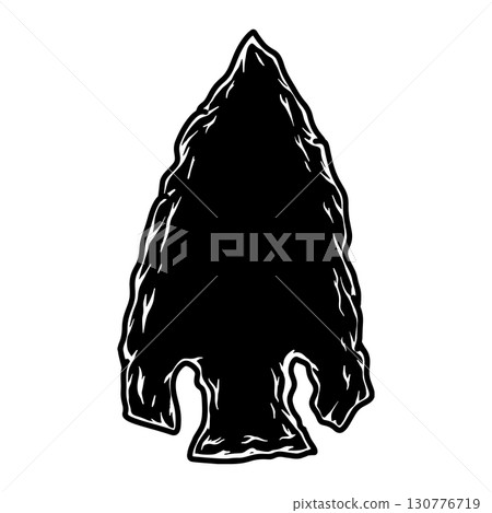 Illustration of stone arrowhead. Design element for poster, card, banner, logo, emblem. Vector illustration Illustration of stone arrowhead. Design element for poster, card, banner, logo, emblem. Vector illustration 130776719