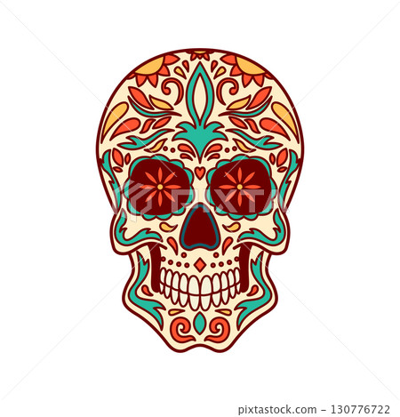 Sugar skulls illustration. Dead day. Dia de los muertos. Design elements for poster, card, flyer, banner. Vector illustration 130776722