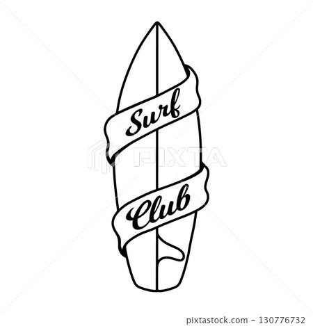 Surf club. Surfing board with lettering. Bright summer illustration . for textiles, prints, for boy and girl Surf club. Surfing board with lettering. Bright summer illustration . for textiles, prints, for boy and girl 130776732