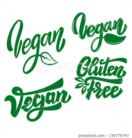 Set of hand drawn lettering with organic food, eco food, fresh, natural, gluten free, bio food. Vector design element Set of hand drawn lettering with organic food, eco food, fresh, natural, gluten free, bio food. Vector design element 130776743