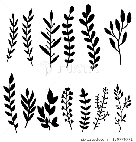Set of hand drawn floral branches. Design element for decoration. Vector illustration 130776771