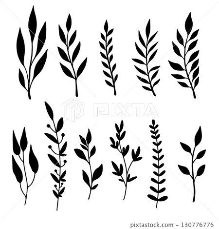 Set of hand drawn floral branches. Design element for decoration. Vector illustration 130776776