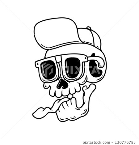 Cartoon skull in baseball cap and sunglasses. Vector illustration Cartoon skull in baseball cap and sunglasses. Vector illustration 130776783
