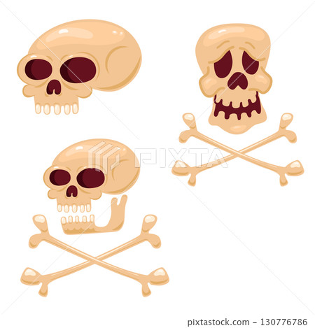 Set of illustrations of cartoon style skulls. Vector design element 130776786