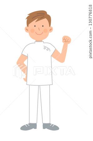 Male nurse posing with fist pose _ whole body Male nurse posing with fist pose _ whole body 130776818