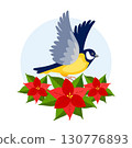 Titmouse with Christmas Flower 130776893