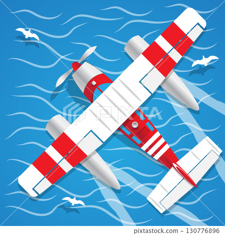 Amphibian seaplane. View from above. Vector illustration. Amphibian seaplane. View from above. Vector illustration. 130776896