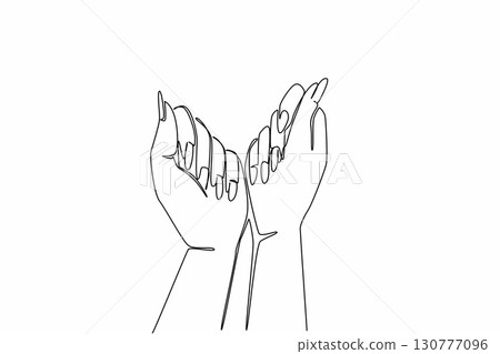 Continuous one line drawing a pair of hands side by side and showing colorful nails. Decorate the nails to look more fashionable. Beautiful art. Nail Day. Single line draw design vector illustration 130777096