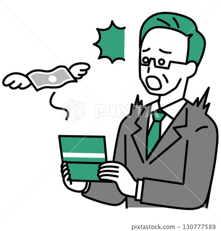 一位西裝革履的中年男子對自己銀行存款的減少感到震驚 130777589