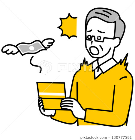An elderly man is shocked by his declining bank balance 130777591