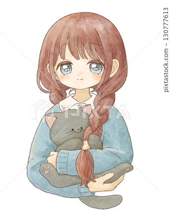 貓玩女孩的辮子 130777613
