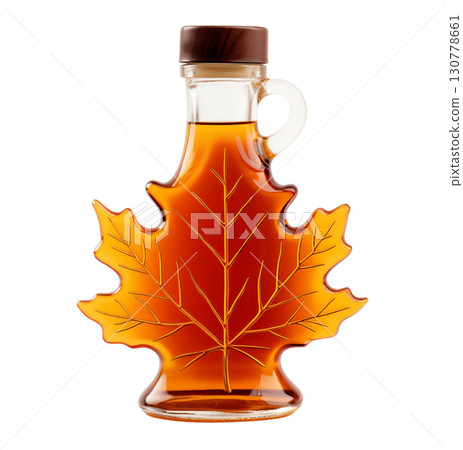 Fresh and beautiful maple syrup, contained in maple leaf-shaped glass bottles, representing the pure and delightful essence of nature's sweetness. AI Generated 130778661