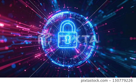 Futuristic digital security concept featu a glowing padlock surrounded by vibrant digital data streams and abstract technology background representing cybersecurity Futuristic digital security concept featu a glowing padlock surrounded by vibrant digital data streams and abstract technology background representing cybersecurity 130779226