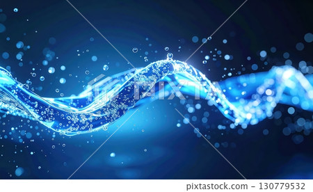 Abstract blue water wave with sparkling particles and flowing movement in a vibrant digital universe scene perfect for technology and science themes 130779532