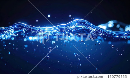 Clear blue water splash with light reflections and bubbles in dark background creating a dynamic aquatic scene perfect for water, nature, or technology themes Clear blue water splash with light reflections and bubbles in dark background creating a dynamic aquatic scene perfect for water, nature, or technology themes 130779533