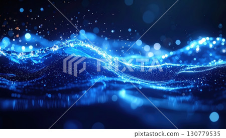 Abstract blue water splash with glowing light particles and dynamic fluid motion suitable for technology and science themes in digital design 130779535