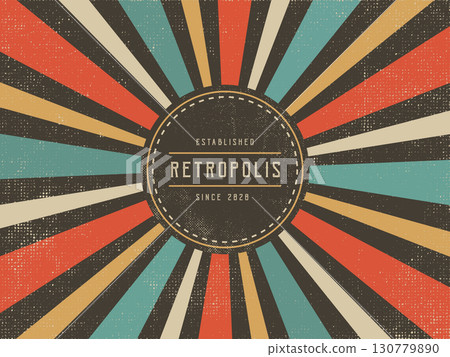 Vintage retro badge on starburst background Vintage retro badge on starburst background 130779890