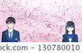 Cherry blossoms in full bloom, anime-style illustration of hopeful high school or junior high school students, boys and girls 130780010