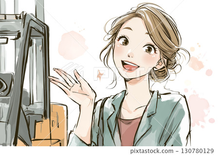 Miyu Series: A picture book-style illustration of Miyu smiling next to a forklift 130780129