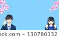 Cherry blossoms in full bloom, anime-style illustration of hopeful high school or junior high school students, boys and girls 130780132