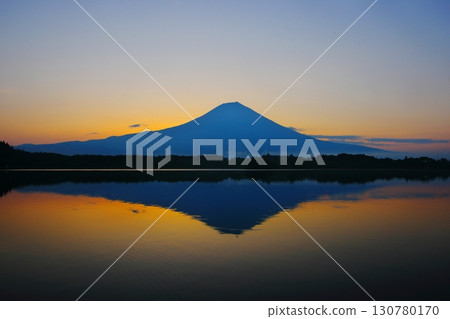 Mount Fuji seen from Lake Tanuki before sunrise 130780170