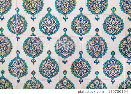 Traditional tiles with floral motifs, adorning the rooms of Topkapi Palace Harem, Istanbul, Turkey 130780194