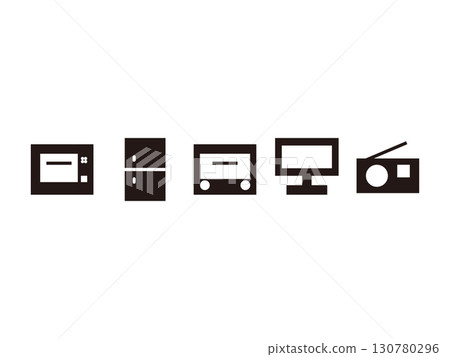 冰箱、微波爐、烤麵包機、電視和收音機的單色圖示集 130780296