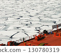 View from the deck of an oil tanker on the ice in the Sea of Okhotsk. 130780319