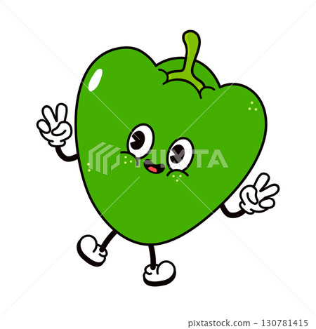 Cute green pepper character giving peace sign. 130781415