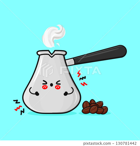 Cute coffee pot with a happy face and coffee beans 130781442