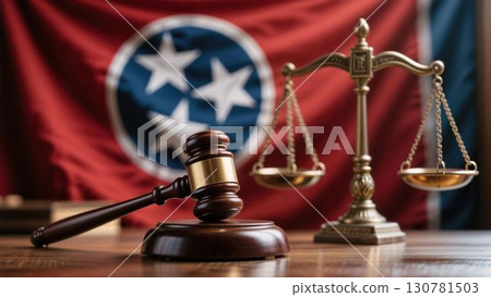 Tennessee Justice: Gavel and Scales on Flag 130781503