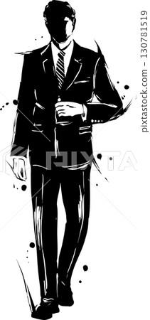 Ink painting illustration of a man in a suit 130781519