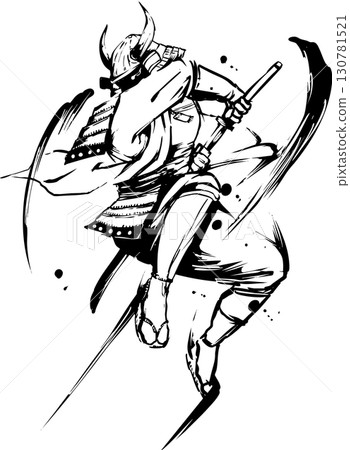 武士進攻的墨畫插圖 武士進攻的墨畫插圖 130781521