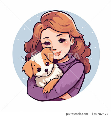 Unbreakable Bond: A Woman and Her Dog Share a Touching Embrace. Illustration in cartoon style. Unbreakable Bond: A Woman and Her Dog Share a Touching Embrace. Illustration in cartoon style. 130782377