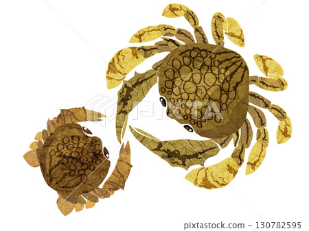 Cute golden crab paper cutout and collage illustration 130782595