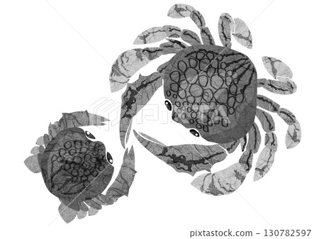 黑白剪貼拼貼畫，描繪了一種可愛的海灘生物—金蟹 130782597